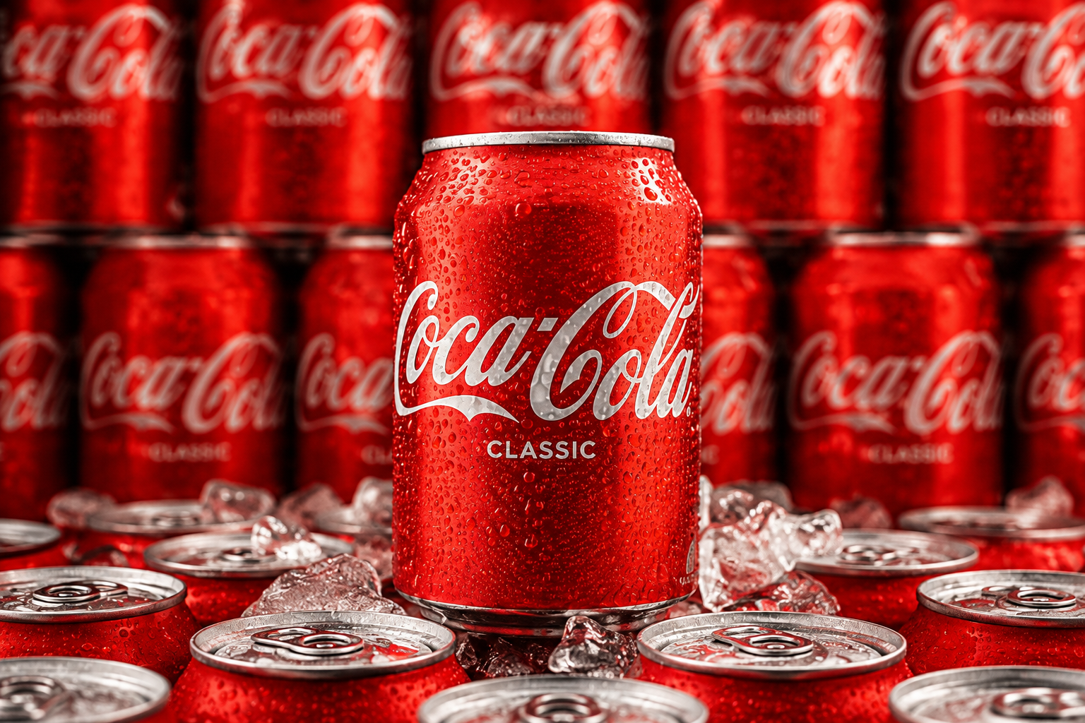 Банка Coca-Cola Classic среди упаковок с газированными напитками